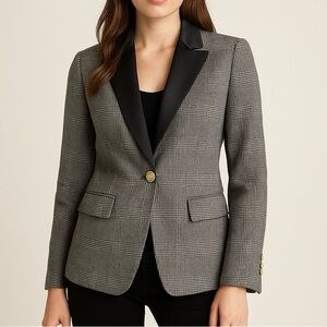 J.Crew Regent Blazer in Wool Glen Plaid with Contrast Satin Lapel